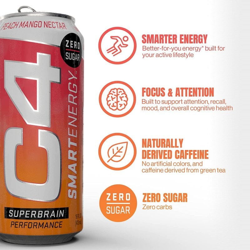 Cellucor C4 Smart Energy Sugar-Free Energy Drink Peach Mango Nectar ...