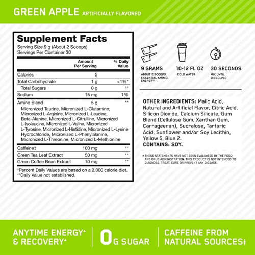 Optimum Nutrition Amino Energy, Green Apple, 30 Servings