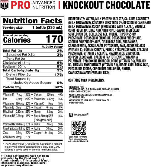 Muscle Milk Pro Series Protein Shake, Knockout Chocolate, 32g Protein, 11.16 Fl Oz (Pack of 12)