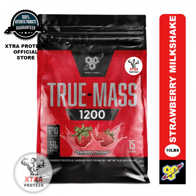 BSN True-Mass 1200 Strawberry Milkshake (10lb) 15 Servings | Xtra Protein