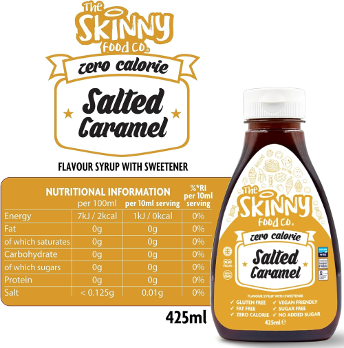 Skinny Food Sugar Free Salted Caramel Syrup (425ml) Zero Calorie Nutrional Facts | Xtra Protein