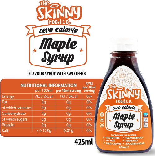 Skinny Food Sugar Free Maple Syrup (425ml) Zero Calorie Nutritional Facts | Xtra Protein