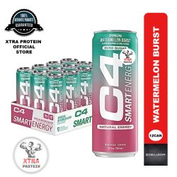 Cellucor C4 Smart Energy Sugar-Free Watermelon Burst (355ml) 12 Pack Experience refreshing energy with Cellucor C4 Smart Energy Sugar-Free Watermelon Burst. This 12-pack of 355ml cans offers a revitalizing and energizing beverage designed to elevate mental clarity and physical performance without sugar | Xtra Protein