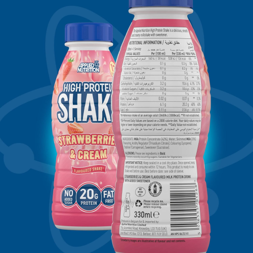 Applied Nutrition High Protein Shake Strawberry and Cream (330ml) 8 Pack | Xtra Protein | Nutrition
