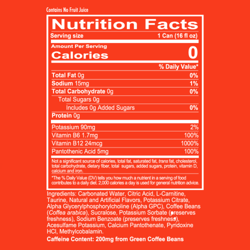 Redcon1 Energy Drink Sour Peach Rings (473ml) 12 Pack | Nutrition Facts