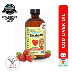 ChildLife Cod Liver Oil, Natural Strawberry Flavor, 8 fl oz (237 ml) | Xtra Protein